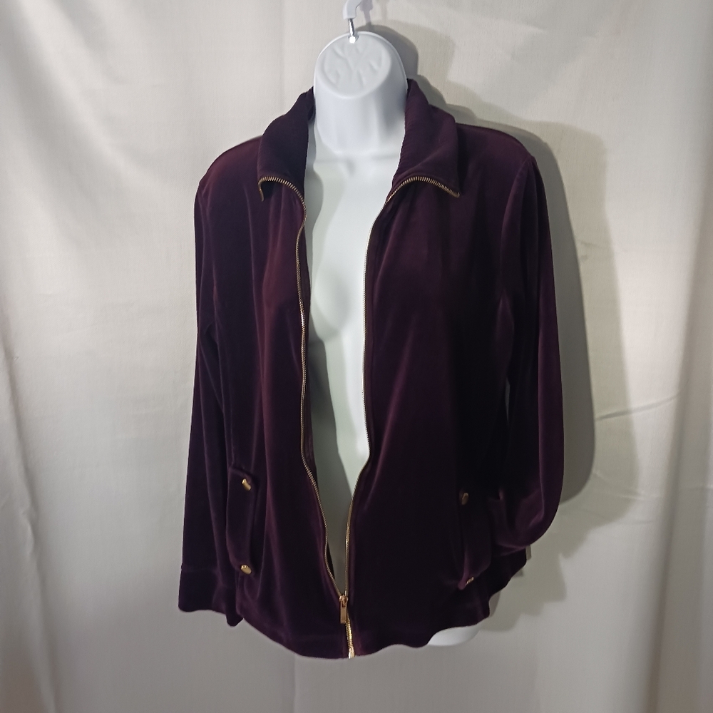 Jones New York Rich Violet Soft Jacket with Gold Zipper/Buttons & Pockets Sz XL - Picture 7 of 14